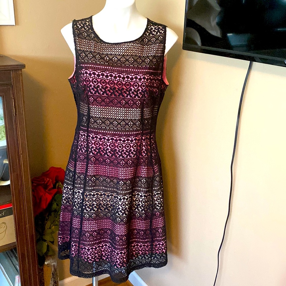 Black lace with a pink & white underlay dress! Absolutely beautiful on!